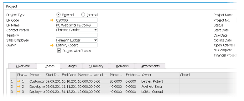 Project Management in SAP Business One